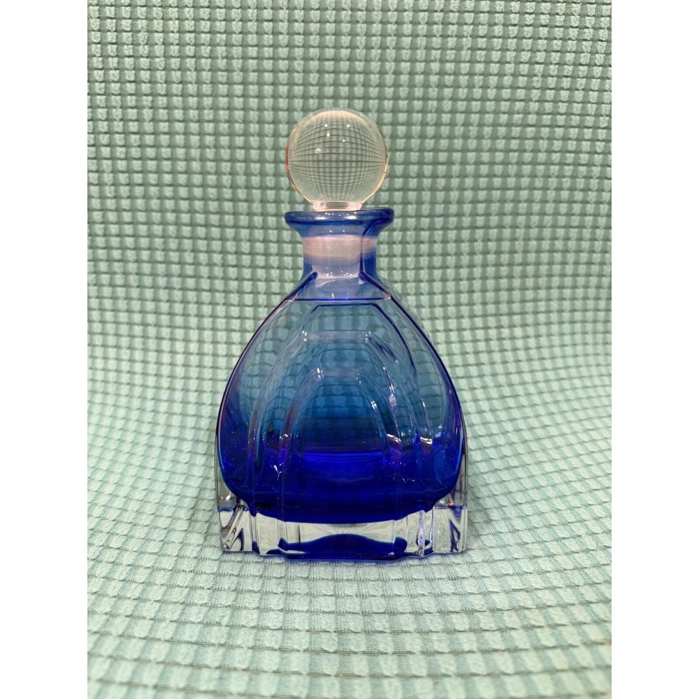 Vintage Heavy Cobalt Blue Glass Decanter Perfume Bottle With Top